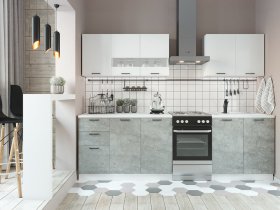 Кухонный гарнитур Дуся 2,0 м (белый глянец/цемент) в Светлом - svetlyj.mebel-nsk.ru | фото