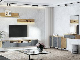 Модульная гостиная Байкал (дуб крафт золотой/графит) в Светлом - svetlyj.mebel-nsk.ru | фото