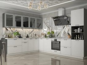 Модульная кухня Глэдис (белый снег/лайт грей софт/корпус анкор темный) в Светлом - svetlyj.mebel-nsk.ru | фото