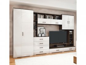 Стенка Коста МДФ (дуб венге/белый глянец) в Светлом - svetlyj.mebel-nsk.ru | фото